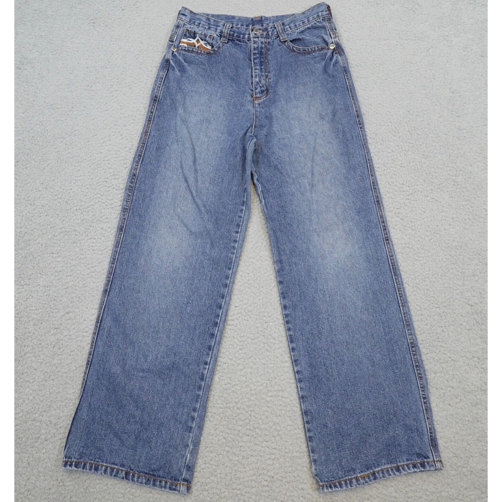 Fubu‎ Jeans Women's 18 Cotton Embroidered Waist 28" Inseam 28" Cotton Blend